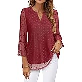 Timeson Women's 3/4 Sleeve Tops and Blouses V Neck Business Casual Shirts Dressy Tunics