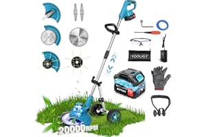 LEMOLIFYS 20000 RPM Battery Powered Weed Eater Cordless, 12'' Electric Weed Wacker Brush Cutter Heavy Duty, Striming Weed Trimmer Edger Lawn Mower with Charger, Metal Blade,1 Psc 3.0Ah Battery