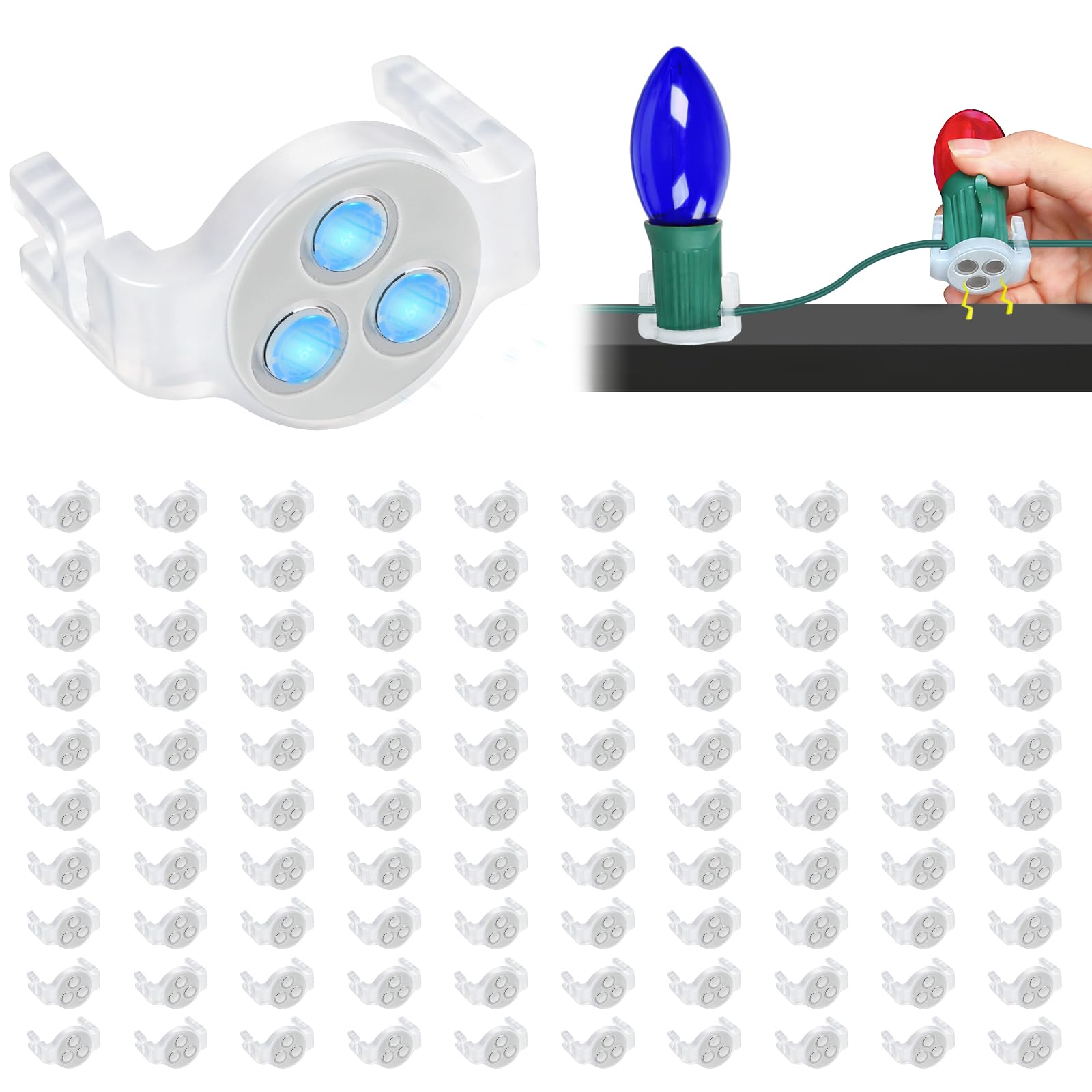 Photo 1 of 100 Pack Magnetic Christmas Light Clips, Upgraded Anti-Slip Metal Roof Christmas Light Hooks for C9 C7 Sockets, Weather-Resistant String Lighting Clips for Outside Gutters Patio Holiday (White)