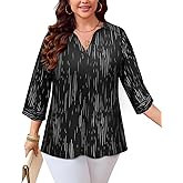 RITERA Women's Plus Size Tops Dressy Casual 3/4 Sleeve Business Work Blouses V Neck Flowy Tunics Shirts XL-5XL
