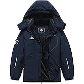 QUCOOM Boys Winter Warm Skiing Jacket Kids Thick Fleece lined Waterproof Snow Coat Windproof Rain Jacket with Detachable Hood