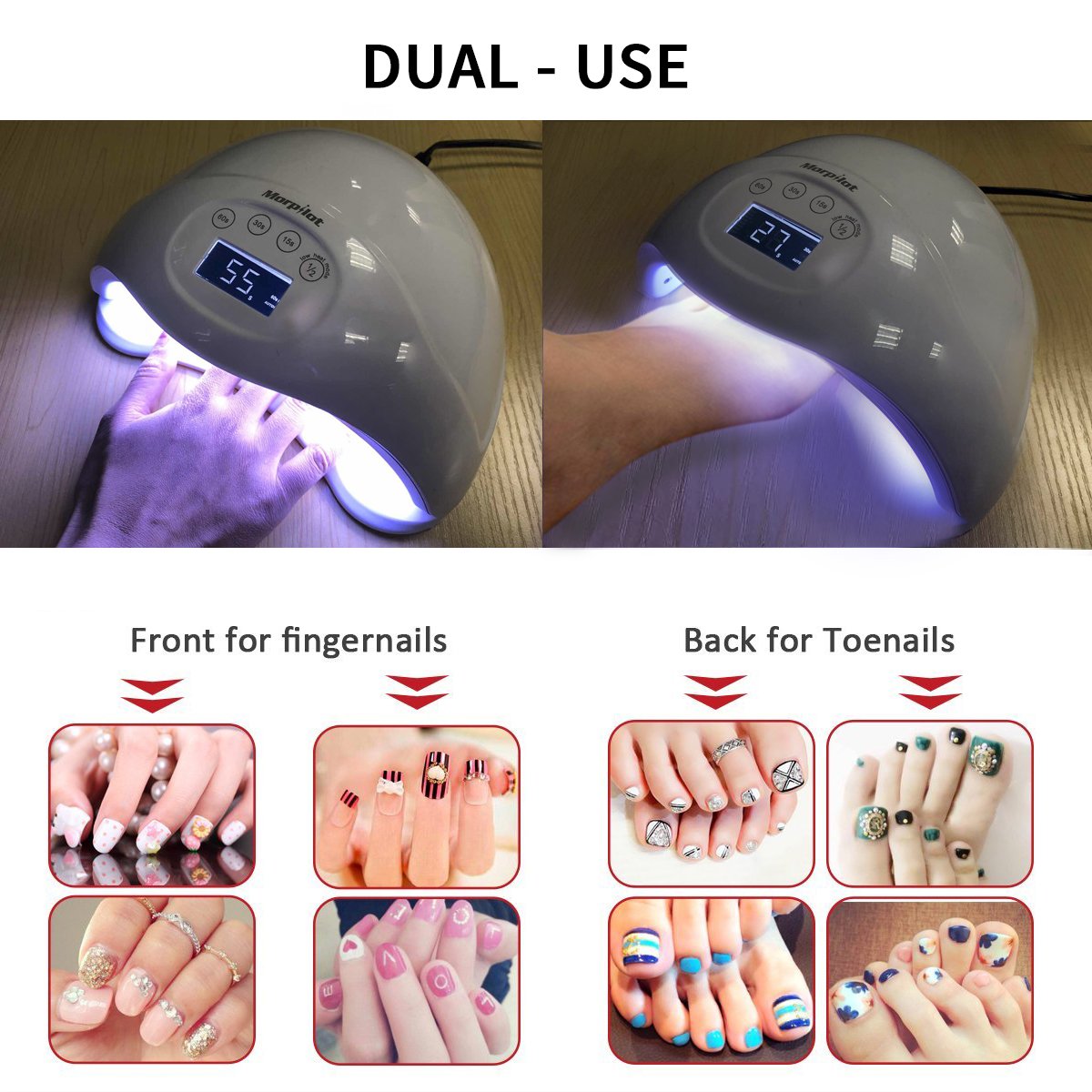 Morpilot 48W LED UV Gel Nail Lamp with 4 Timer Setting Sensor Nail Dryer Lamp Curing for gel and regular polish, Professional Fingernail & Toenail Gel Curing Nail Art Painting Salon Tools (48w)