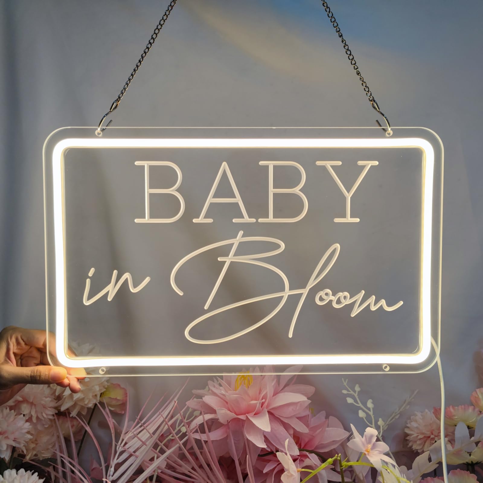 Photo 1 of Baby in Bloom Neon Signs for Baby Shower Party Decorations, Neon Led Light Up Letters Sign for Birthday Party Decor, Gender Reveal Girl or Boy, Bedroom, Home, INSNEnN, 15.4 * 9.6 Inches