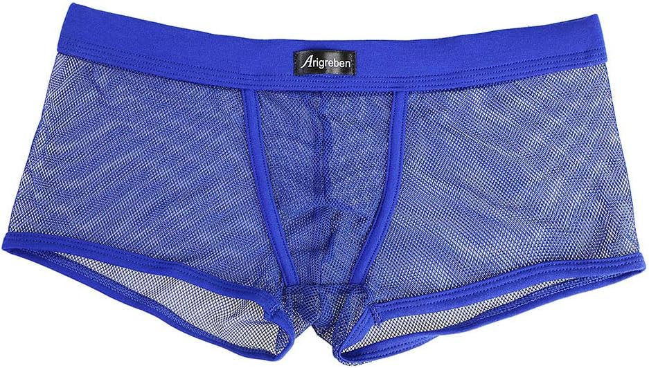 UNSKAM Mens Underwear Sexy Perspective Breathable Mesh Flat Angle Panties Letter Printed Boxer Briefs Soft and Breathable Underpant Nightwear Sleepwear for Men