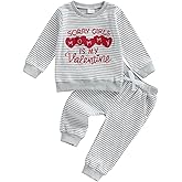 Kuriozud Toddler Baby Boy Clothes Outfit Valentines Day Sweatshirt Lover Boy Shirt+Waffle Knit Pant Set Clothing Fall Winter