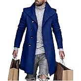 awodent Men's Plaid Trench Coat Lapel Slim Fit Single Breasted Wool Blend Pea Coat Casual Winter Mid Long Jacket Overcoat