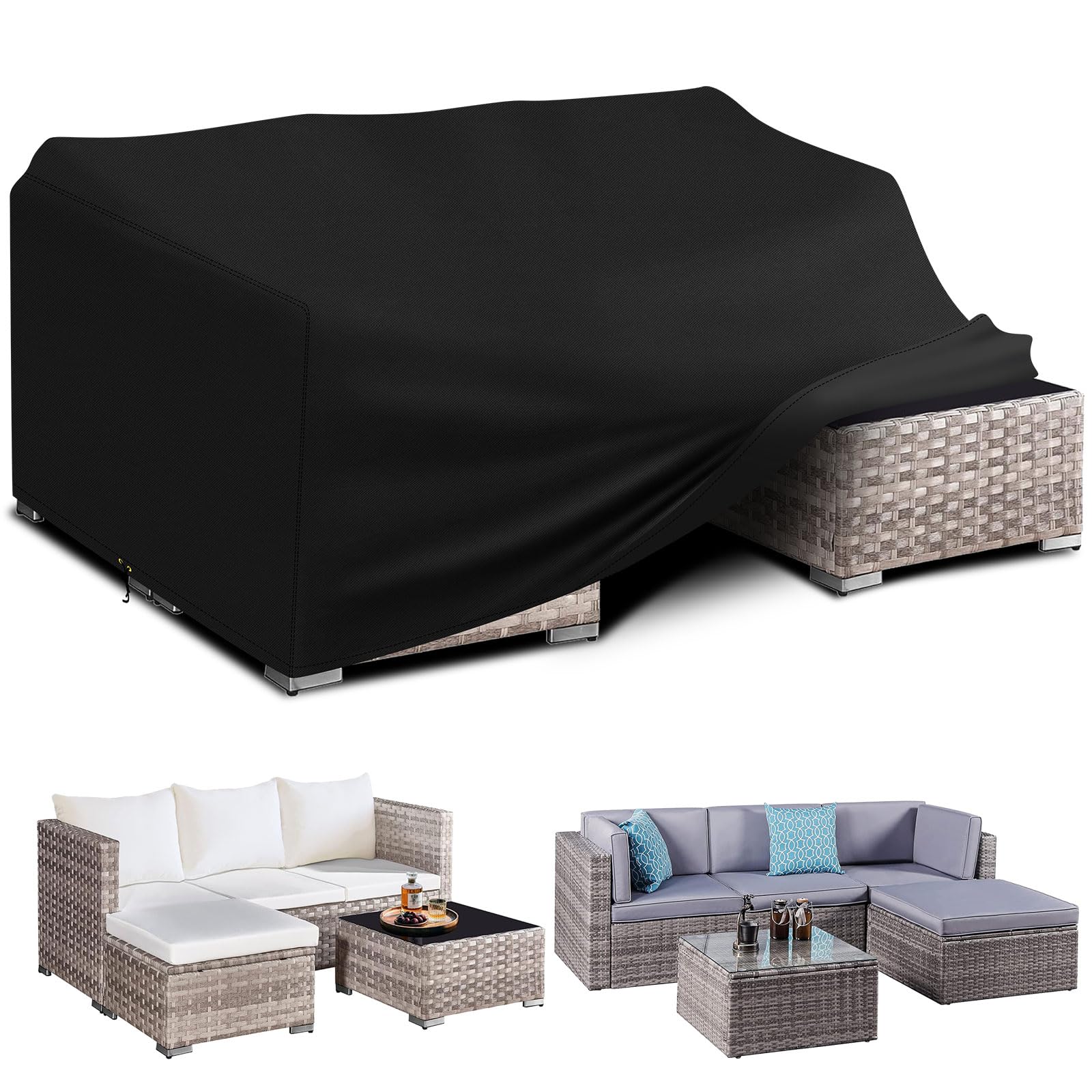 PATIO PLUS Rectangular Table Cover , 420D Oxford fabric Garden Furniture Cover ,Waterproof,Windproof，Anti-UV,250x200x90cm ,Black