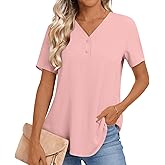 Anydoll Women's 2026 Summer Blouse Casual Short Sleeve Tops Vneck Chiffon Business Tunics Henley Tshirts