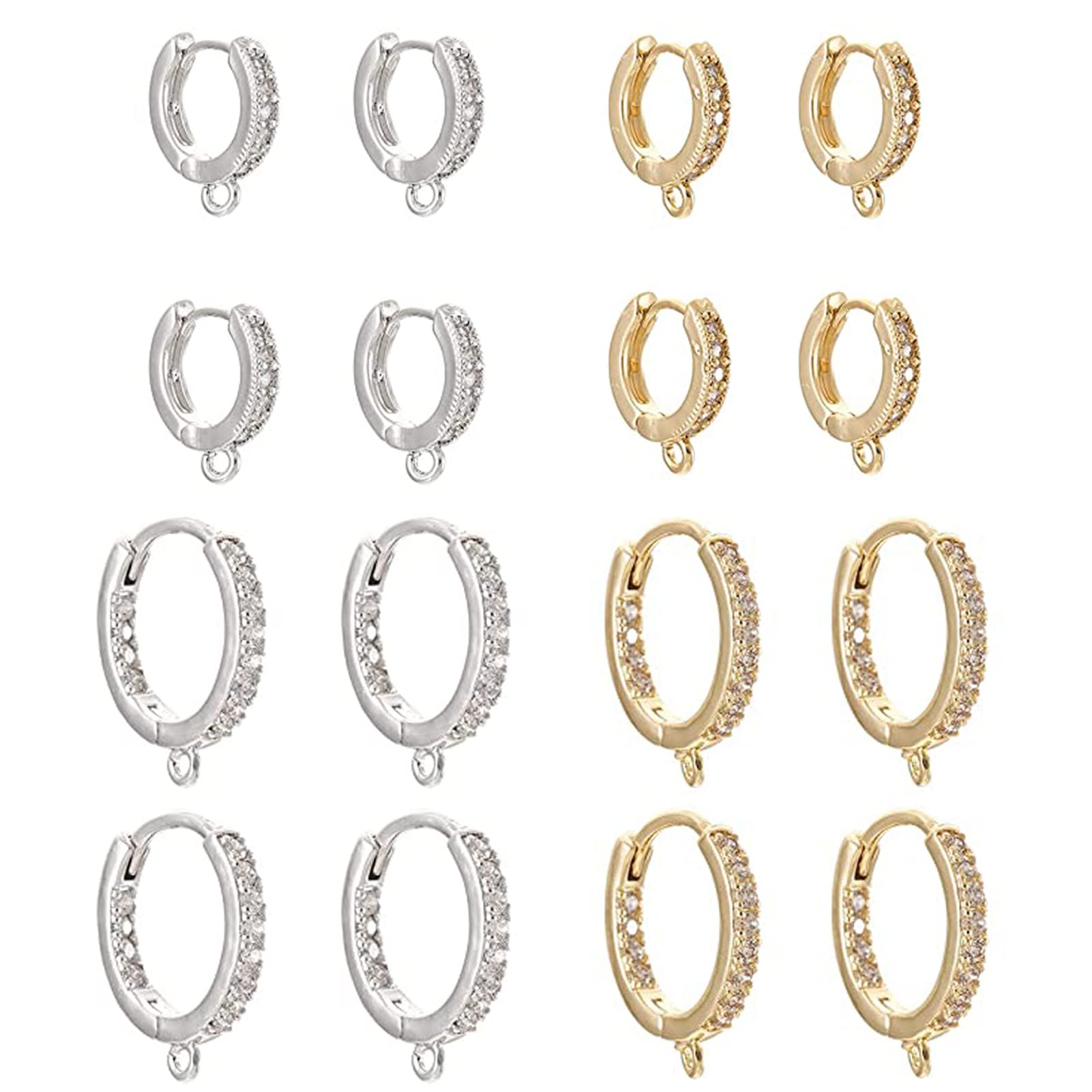 PandaHall 8 Pairs Cubic Zirconia Hoop Earrings for Women Tiny Cartilage Huggie Hoop Earrings Crystal Ear Cuff Earrings Fashion Earrings Platinum & Golden, Golden,Platinum, 15x2.5x13.5mm & 20x2.5x16mm