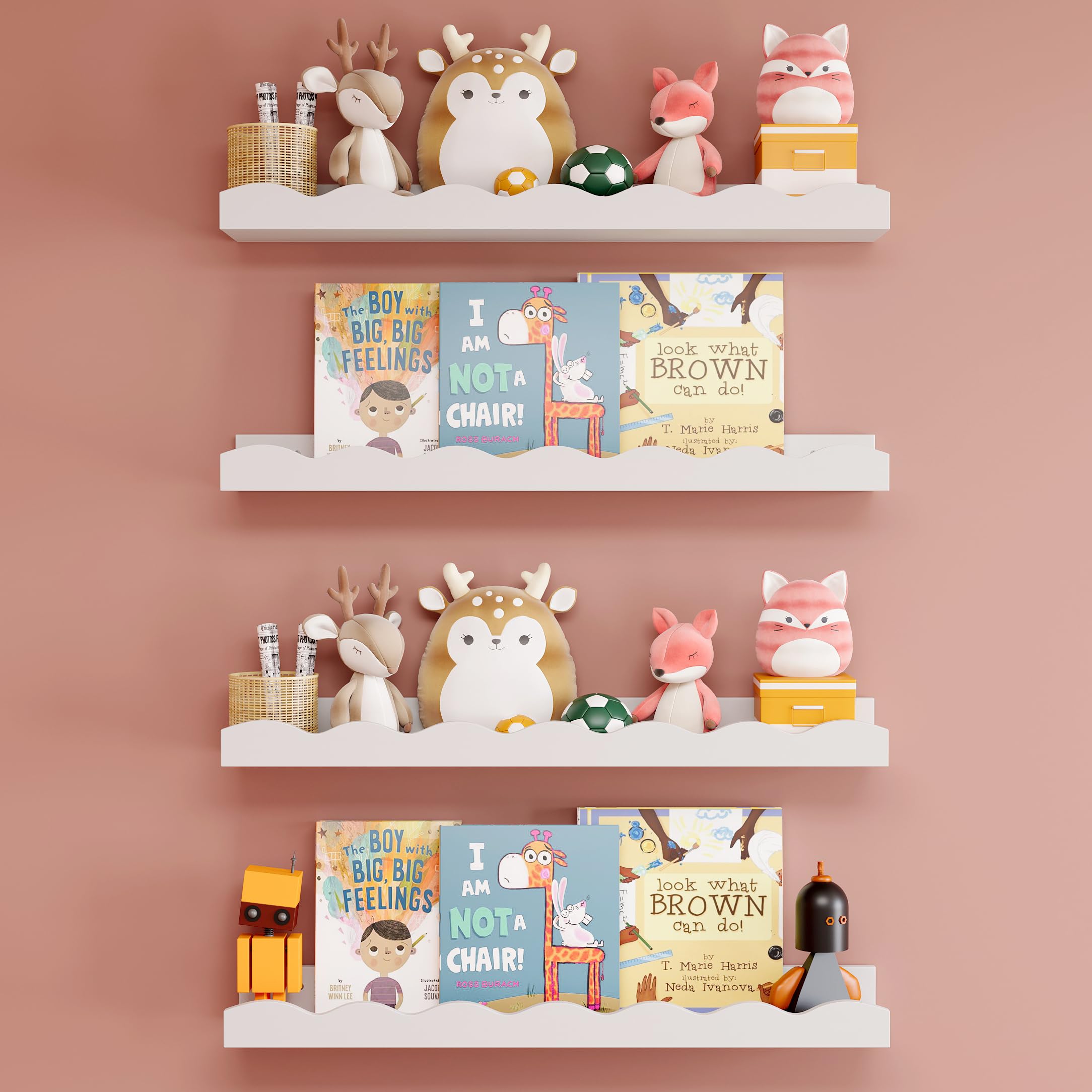 Photo 1 of Floating Shelves for Wall Décor Set of 4 Nursery Book Shelves Bathroom Shelves Over Toilet Wall Shelf for Books, Plants, Toys, Photo Frames, Picture Ledge-White