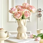 FOWSEEK Small Candy Ceramic Vase, 6.3 inch Cream Flower Vases for Bouquet, Unique Modern Decorative Vase for Table Centerpieces Home Office Bedroom Living Room Entryway Bookshelf Decor