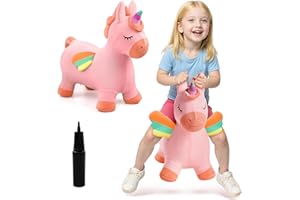 EVERICH TOY Bouncy Horse Unicorn Toys, Inflatable Bouncing Animal Hopping Toys, Outdoor Indoor Ride on Bouncer, Boys Girls Birthday Gift for 18 Month 2 3 4 5 6 Year Old Kid- Plush Unicorn Toy
