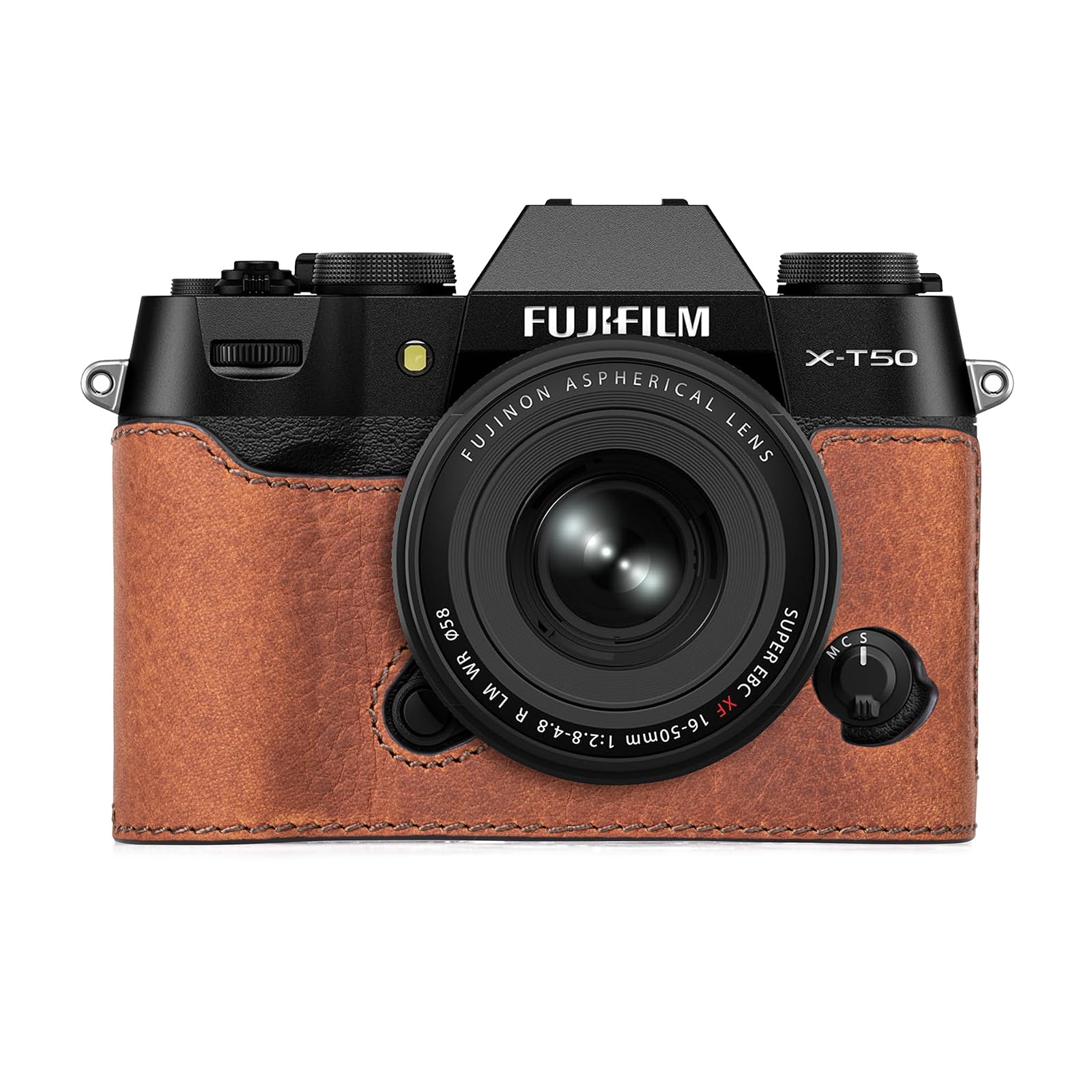 MUZIRI KINOKOO Fuji XT50 Case, Genuine Leather Protective Half Case Compatible for Fujifilm X-T50 Fuji XT50 Camera - with Opening Bottom and Hand Grip Design - Brown