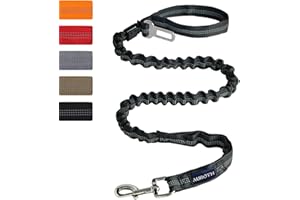 AUROTH Heavy Duty Bungee Dog Leash for Shock Absorption - 6FT Black Training Leash with 2 Padded Handles for Medium Large Breed Dogs