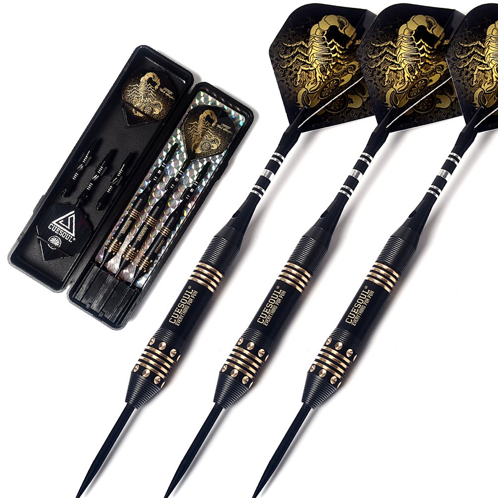 CUESOUL Black Scorpion 22 Grams Steel Tip Darts Unique Styles Brass Barrels Durable Shafts Flights Case Portable Darts Set(HX-SL-F3102)