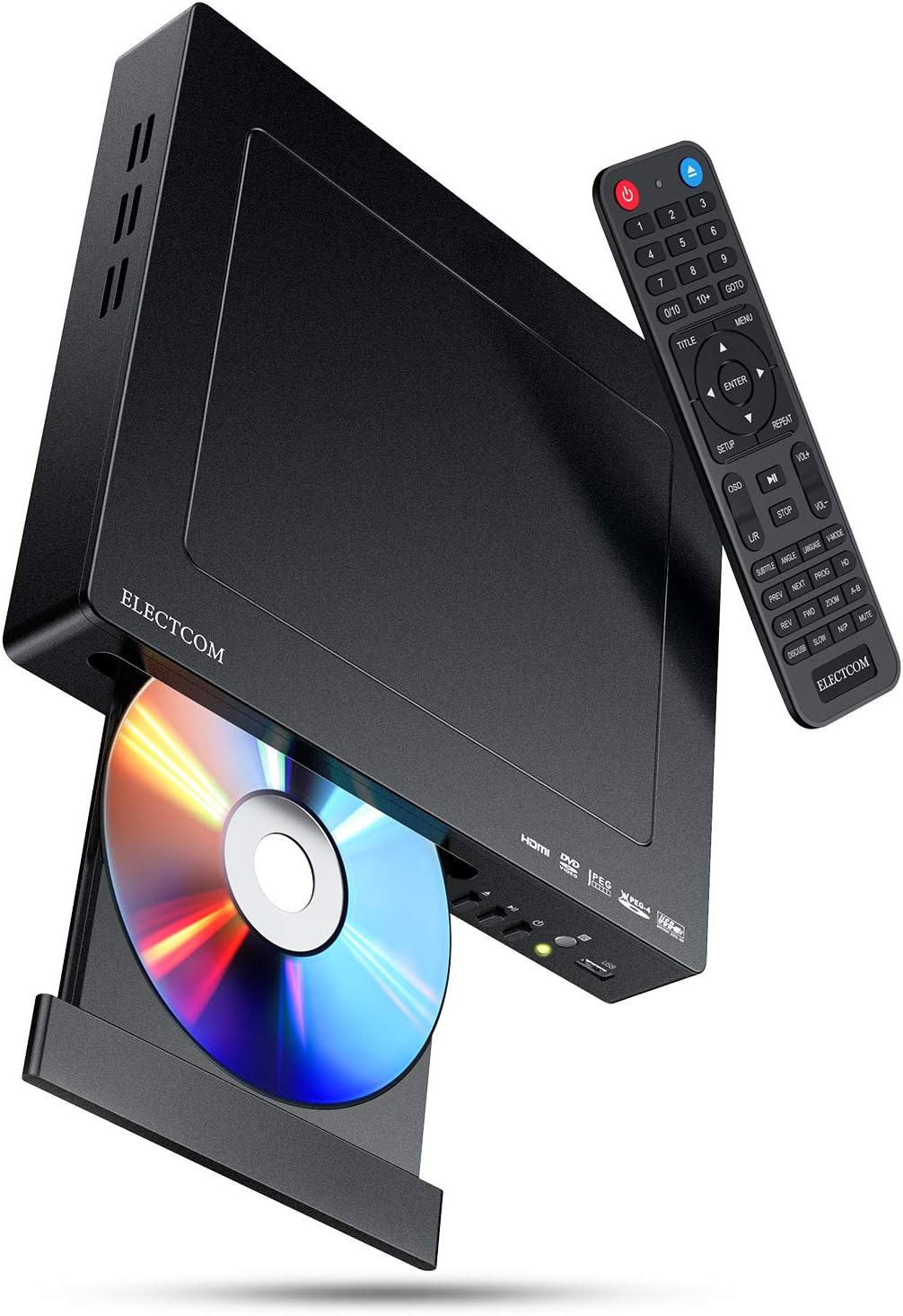 DVD Player, ELECTCOM DVD Player for TV, HD 1080p Upscaling, RCA & HDMI Port(HDMI & AV Cable Included), All Region Free, USB Input, Built-in PAL/NTSC System, Remote Control Included