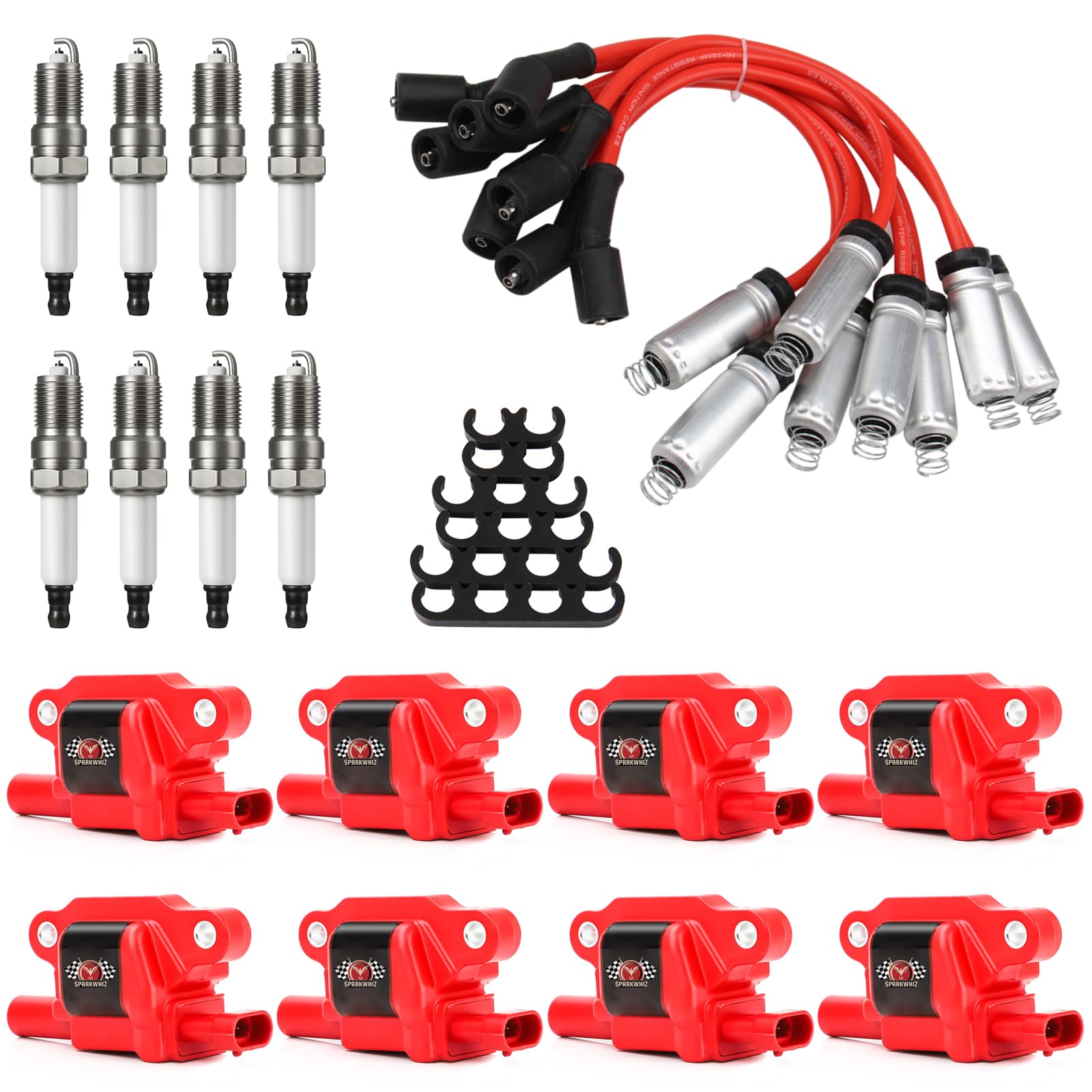 Photo 1 of SPARKWHIZ Set of 8 Square UF413 Ignition Coils Pack & Platinum Spark Plugs & Wires Set, Replacement for UF413 D510C 5C1554,Compatible with Chevy Silverado 1500 GMC Pontiac G8 Grand Prix H3 Tahoe Yukon