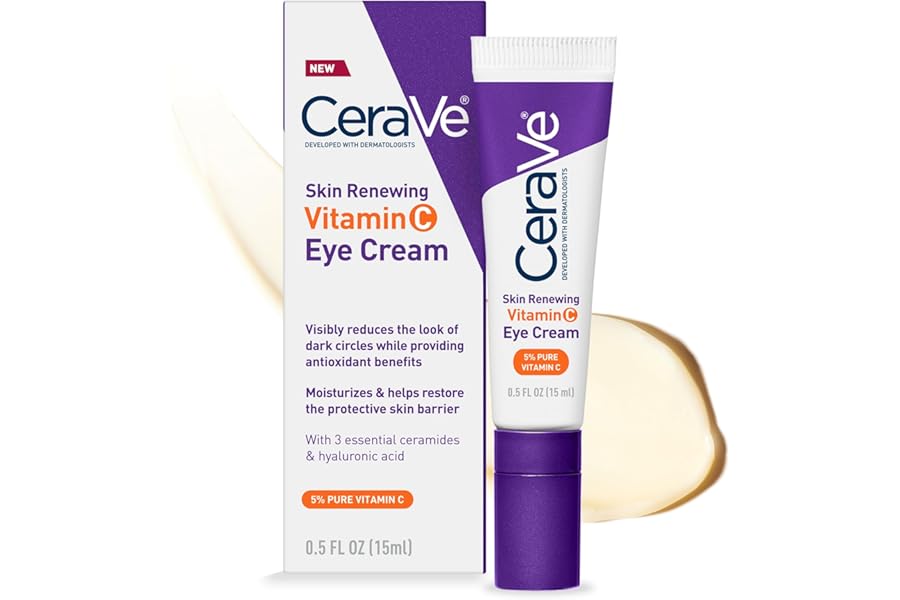 CeraVe Skin Renewing Vitamin C Eye Cream, Vitamin C, Hyaluronic Acid, Ceramides & Caffeine, Under Eye Cream For Dark Circles and Puffiness, Fragrance Free & Ophthalmologist Tested, 0.5 Fl. Oz