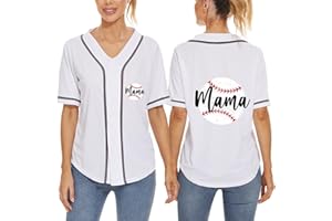 MOWBEAT Baseball Jerseys Mom Mama Letter Print Button Down T Shirts Birthday Gift Sport V Neck Shirt Women Tee