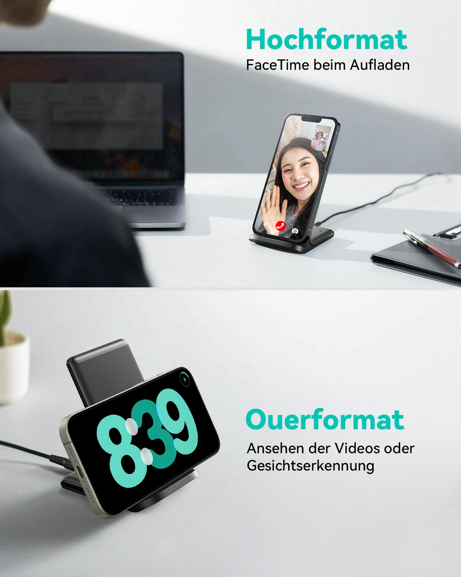 INIU Wireless Charger Stand, 15W Induktive Ladestation Schnelles Kabelloses Ladegerät Handy Ständer handyhalterung für iPhone 17 16 15 14 13 12 Pro Max Samsung Galaxy S23 S22 Google etc 6