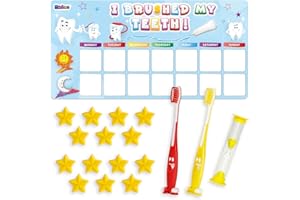 Madzee Toothbrush for Kids with Reward Chart Set, Sand Timer – 2Pcs Soft Bristle Kids Tooth Brush with Magnetic Behavior Chart for Children's Ages 3+