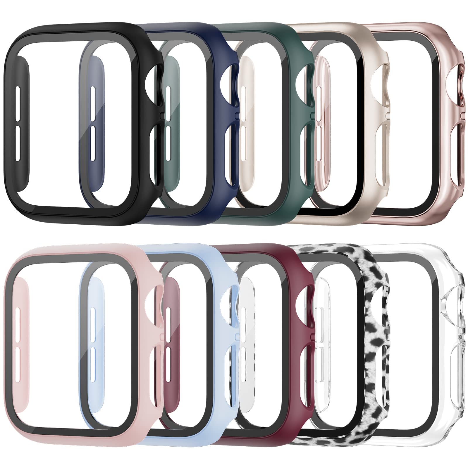 10 Pack Case for Apple Watch SE (2nd) Series 6/SE/5/4 40mm with Tempered Glass Screen Protector, BHARVEST High Definition Scratch Resistant Hard PC Bumper Cover Accessories, 40mm
