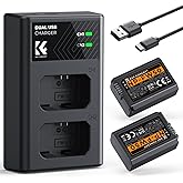 K&F CONCEPT NP-FW50 Battery and Dual Battery Charger for ZV-E10 Batteries Compatible with Sony A6400, A6000, A7, A7II, A7RII,