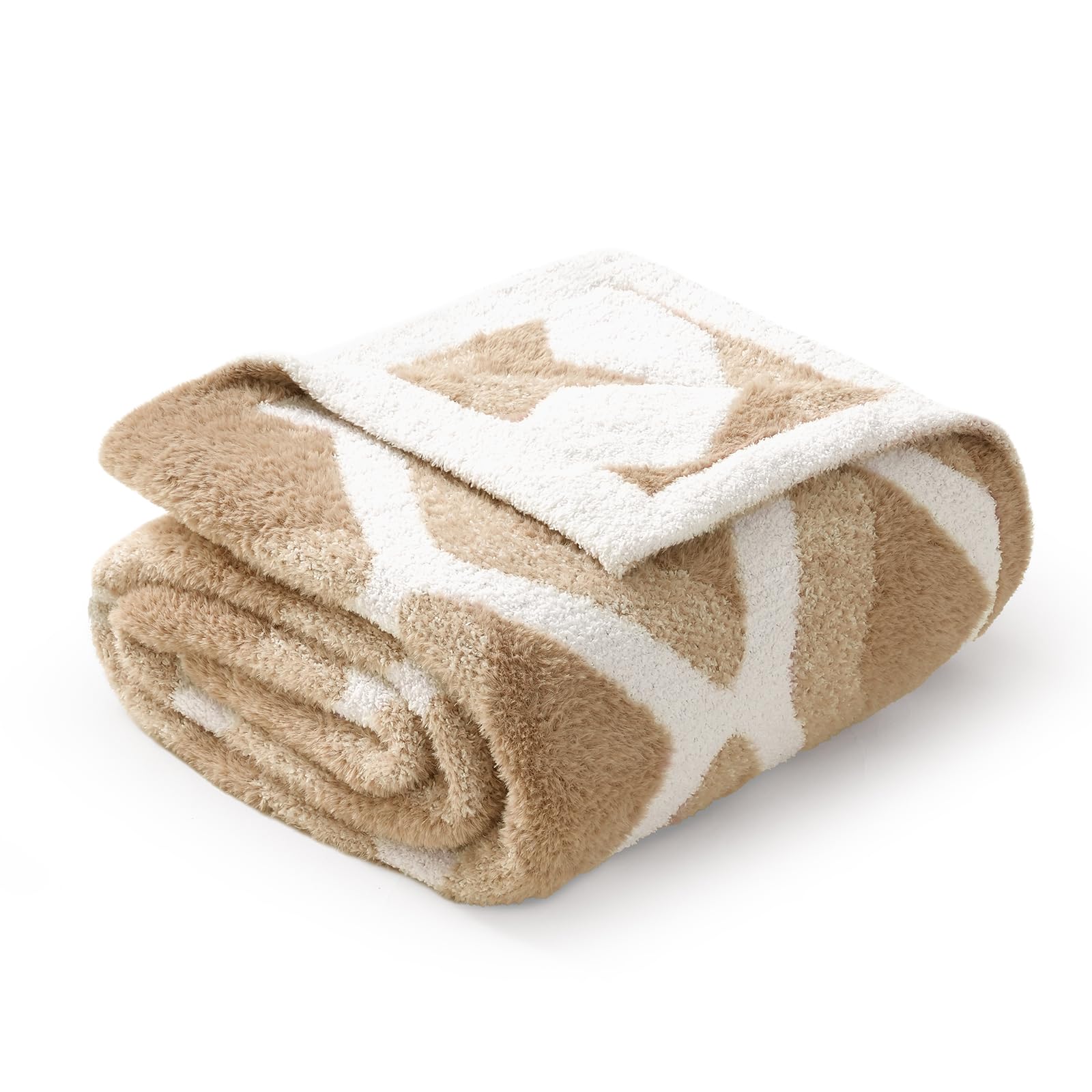 Amélie Home Knit Throw Blanket for Couch, Super Soft Fuzzy Cozy Throw, Giftable Knitted Blanket for Women Men, Birthday, Sofa Bed Living Room Decor, 50" x 60", Diamond Beige Image