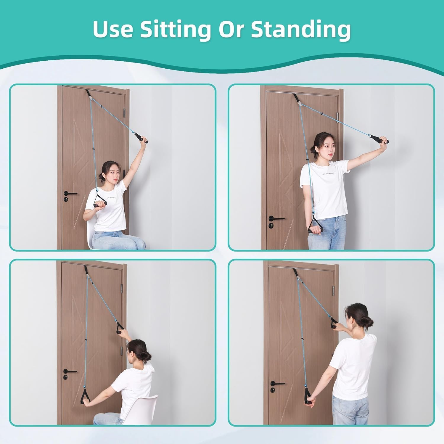 Fanwer Shoulder Pulley - Metal Pulley and Padded Handles,Over The Door Physical Therapy,Relieves Shoulder and Arm Pain, Aids in Post-Surgery Recovery, FSA/HSA Eligible,Blue