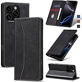 Jasonyu Flip Wallet Case for iPhone 16 Pro Max,Leather Magnetic Folio Cover with Card Holder,Kickstand - TPU Shockproof Durable Protective Phone Case,Black