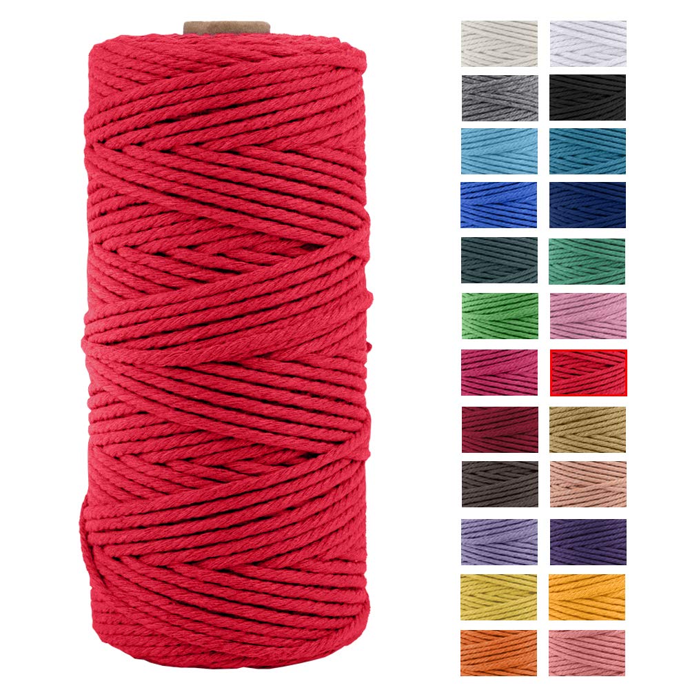 JeogYong Macrame Rope, Thick Natural Cotton Yarn, 4 Ply Macrame Rope for Wall Hangers, Hangers, DIY, Home Decorations, Gift Wrapping 3mm x 109 Yards (Red)