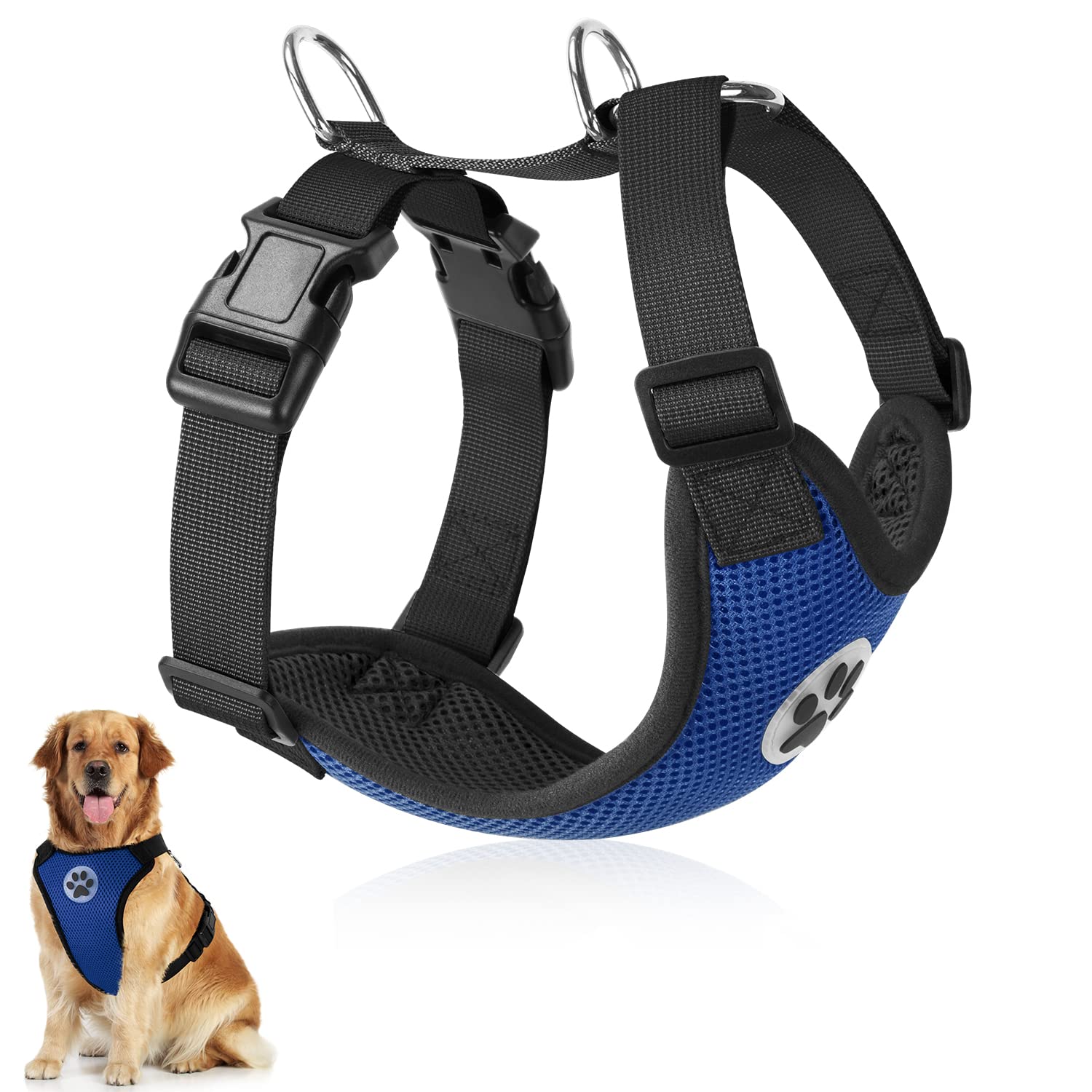 SlowTon Dog Car Vest Harness Multifunction Adjustable Double-Ring Breathable Mesh Fabric Harness for Cat Puppy Road Trip Daily Walks