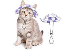 SETSBO Pet Hat for Cats/Dogs with Ear Holes Sunscreen - Adjustable String Baseball Cap for Small and Medium Cats/Dogs Outdoor Party Costume Decoration (Purple & White, Small)