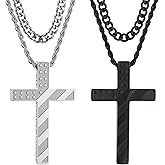 Valentines Day Gifts for Him, 4 PCS American Flag Cross Necklace for Men, Inspirational Bible Verse Chains Layered Pendant Necklaces with Velvet Bag for First Communion, Confirmation, Fathers Gifts, Graduation