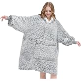Qeils Wearable Blanket Hoodie for Women, Comfy Sherpa Sweatshirt Blanket as Birthday Gifts, Oversized Pullover Jacket Blanket Hoodie for Adult (Snipped Leopard, Adult)