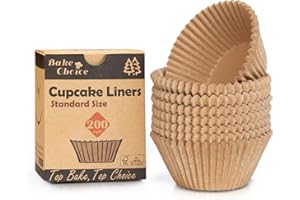 Bake Choice Non Stick 200pcs Standard Natural Cupcake Liner for Baking, Food Grade Muffin Liners, Greaseproof Parchment Muffi