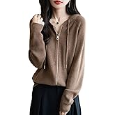 Ciovkis Women's Merino Wool Blend Cardigan 2025 Fall Winter Casual Zipper Sweatshirt Long Sleeve Ribbed Knit Hooded Cardigan