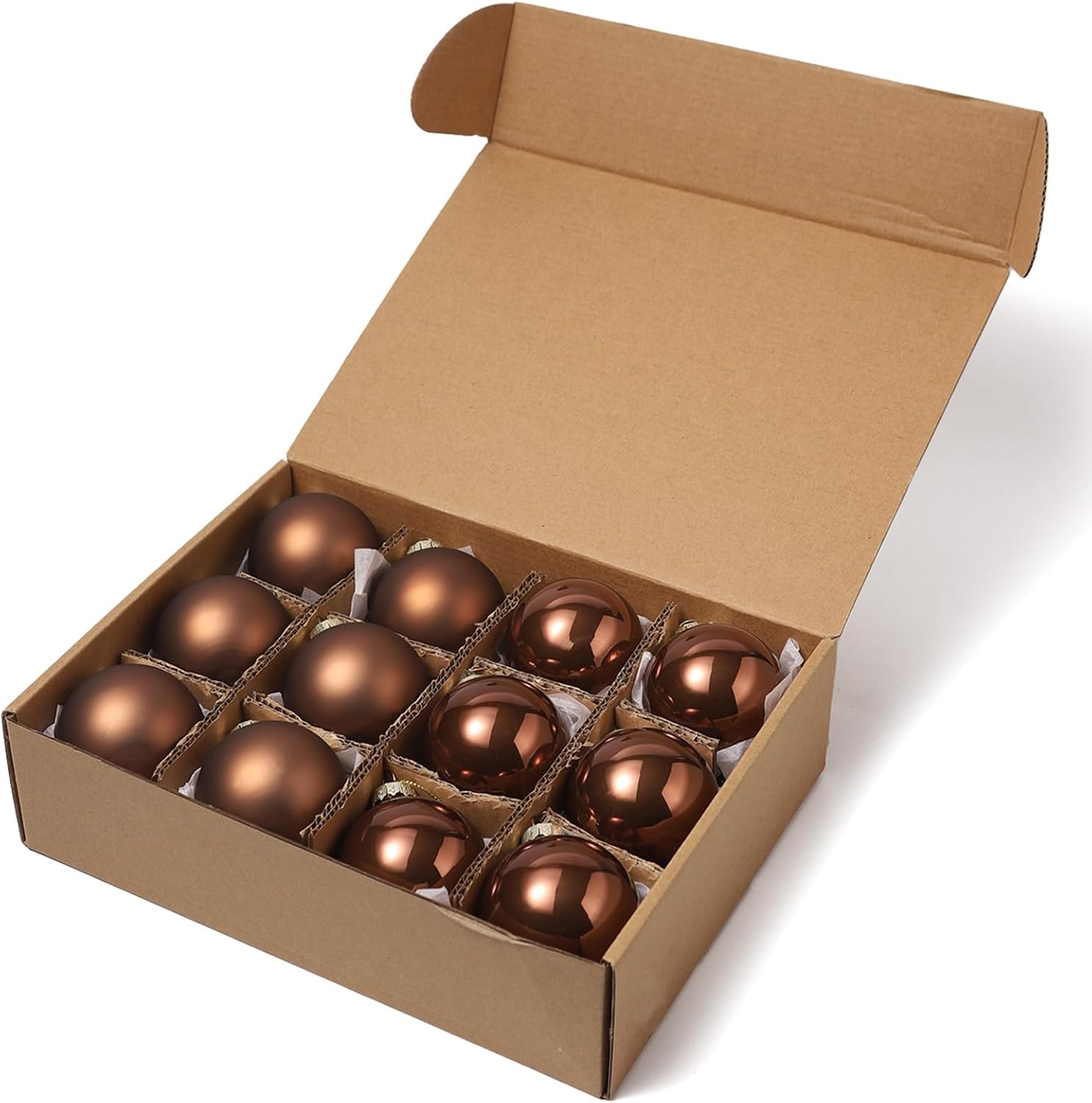 Ornaments - WDS WONDROUS Brown Glass Christmas Ball Ornaments, 2.36” Hanging Bulbs Ornaments for Christmas Tree, Set of 12 Hanging Balls for Holiday, Halloween, Xmas Tree Decorations