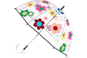kate spade new york Clear Umbrella for Rain, Large Bubble Umbrella for Adults with Floral Design, Gingham Garden