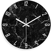 Constantplanet Glass Marble Pattern Wall Clocks Battery Operated 12 Inch | Black Minimalist Wall Clocks for Living Room Bedroom Kitchen Office Abstract Slient Wall Clock Non Ticking