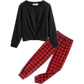 Arshiner Girls 2 Piece Outfits Fashion Twist Front Tracksuit Long Sleeve Pullover Sweatshirt Sweatpants Jogger set Sweatsuit