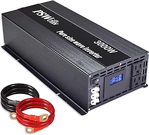 PSWCON 3000W Pure Sine Wave Inverter DC 24V to 110V 120V AC Power Converter Surge 6000W with Hardwire Terminal, LCD Display and Earth Terminal for Home Use, RV. (3000 Watt 24 Volt)