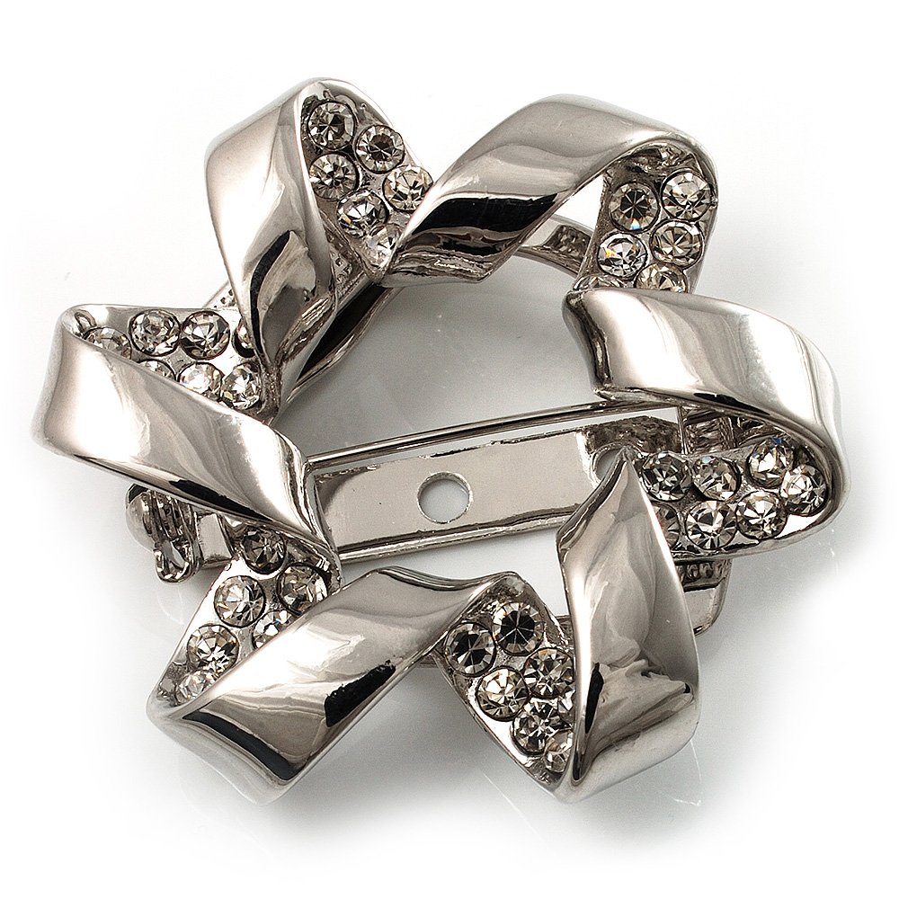 Twirl Crystal Scarf Pin/Brooch (Silver Tone)
