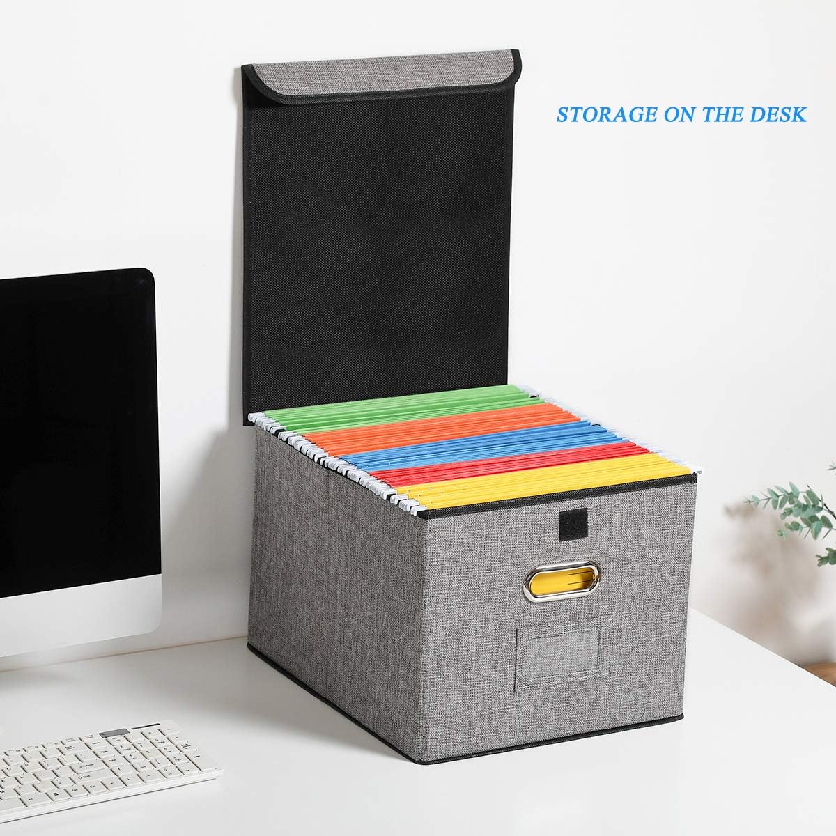 Collapsible File Organizer Boxes with Lids [2-Pack] Linen Hanging Filing Organization, Office Decorative Filing Cabinet for Letter Size Legal Folder: Home Improvement