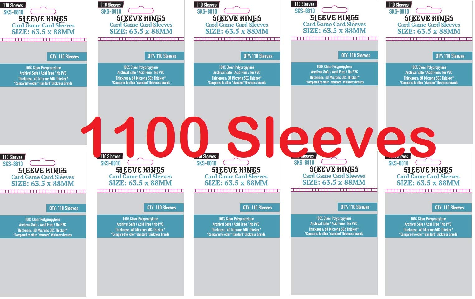 Photo 1 of Sleeve Kings Card Game Card Sleeves 63.5x88mm (10x110 Pack, 1100 Sleeves) – Protective Covers for Trading Cards, Board Games & TCG Accessories