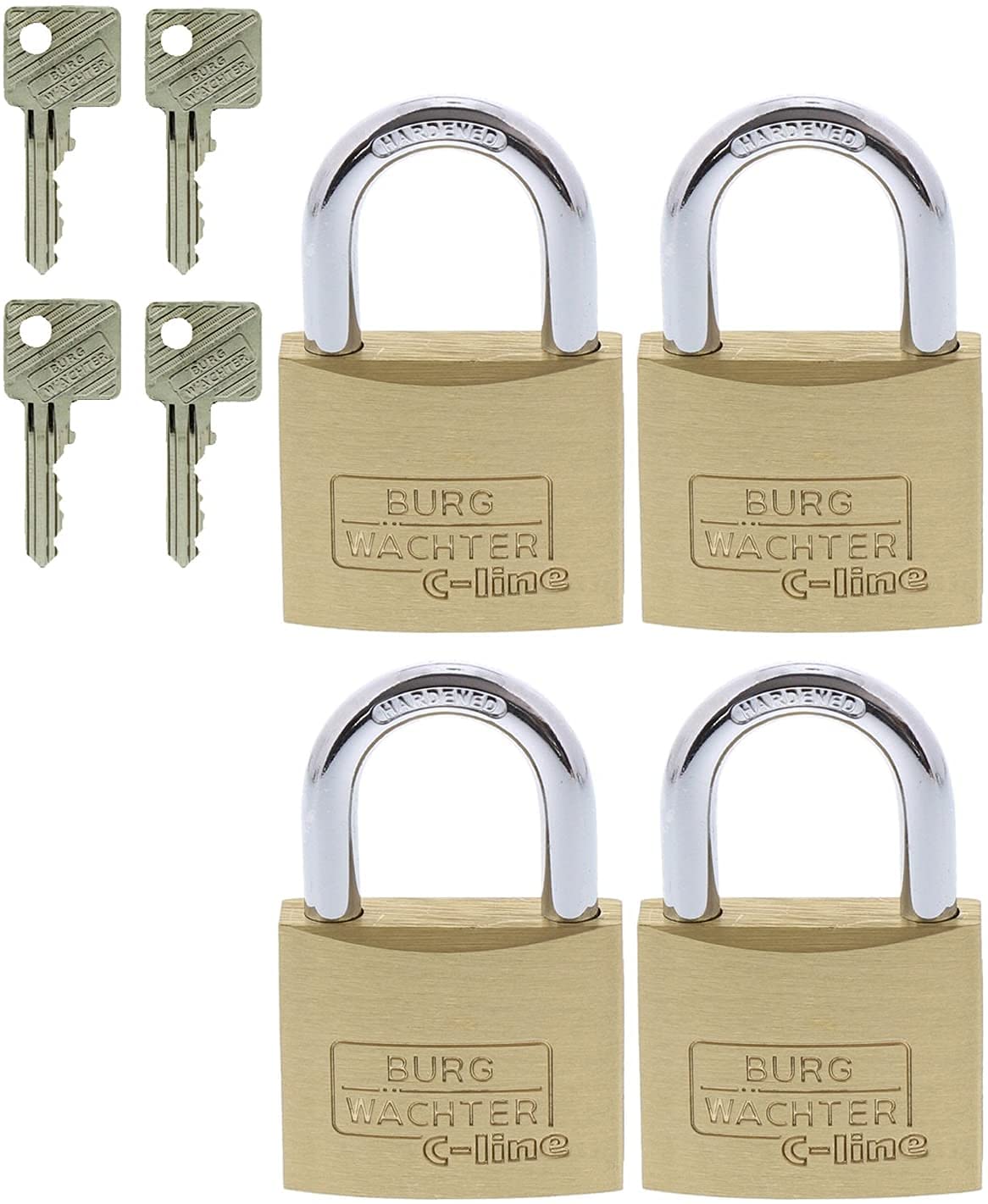 BURG-WÄCHTER Padlock, Set of 4, Keyed Alike, Steel Shackle, 6 mm Shackle Thickness, 4 Keys, Quadro 222 40