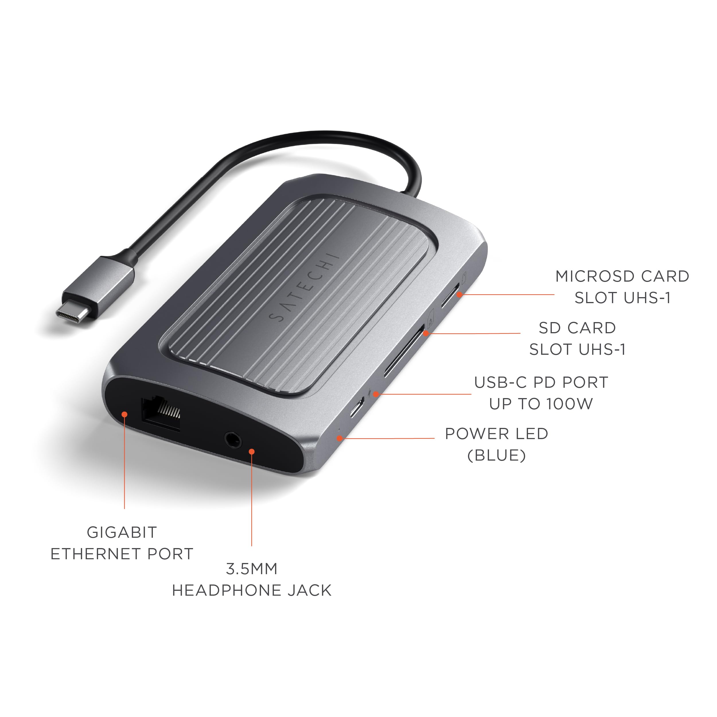 Satechi USB C Hub Multiport Adapter, USB 4 with 8K HDMI, 100W USB C PD Charging, 3X USB-A, Ethernet, Micro/SD Card Readers, Audio Jack, for MacBook & Windows