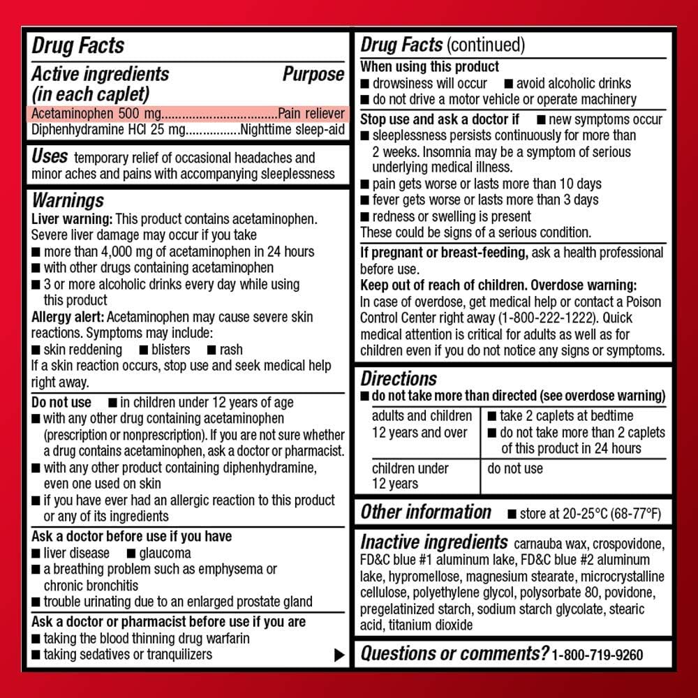 Basic Care Acetaminophen PM, Pain Reliever Plus Nighttime Sleep Aid, 100 Count: Health & Personal Care