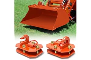 OCTOMO 2 Pack 3/8" Tractor Bucket Hooks with D Ring, Grade 70 Forged Steel Bolt On Grab Hook for Tractor Bucket Compatible with Kubota, John Deere, Kiot, RV, UTV, Truck, Max 15,000 lbs,Orange
