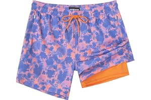 SURF CUZ Mens Swim Trunks with Compression Liner Swimming Trunks 5 Inch Bathing Suit Quick Dry Swim Shorts